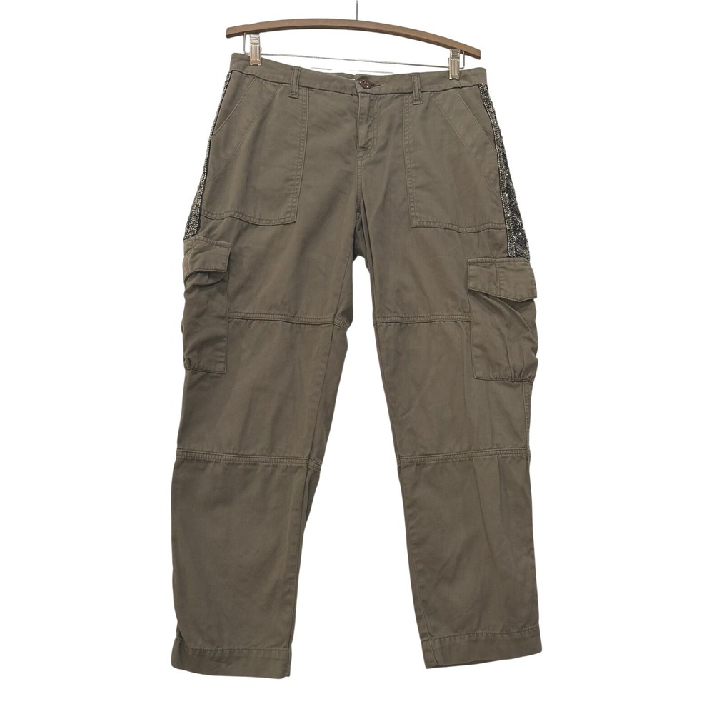 Joie Olive‎ Green Embellished Sequin Cargo Pants Cotton Utility Pants Size 6